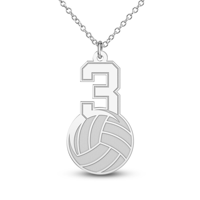 Main Image 7 of Engravable Sports Number Necklace 10K White Gold 18"