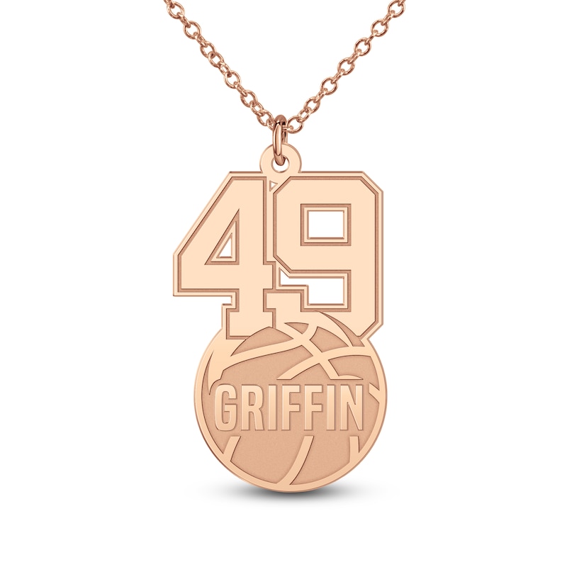 Main Image 2 of Engravable Sports Number Necklace 14K Rose Gold 18"