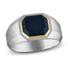 Forged by Jared Men's Octagon Ring Damascus Steel, Sterling Silver & 18K Yellow Gold