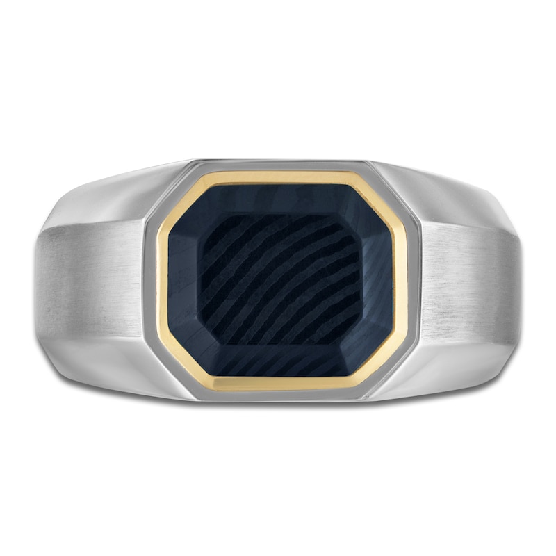 Main Image 3 of Forged by Jared Men's Octagon Ring Damascus Steel, Sterling Silver & 18K Yellow Gold