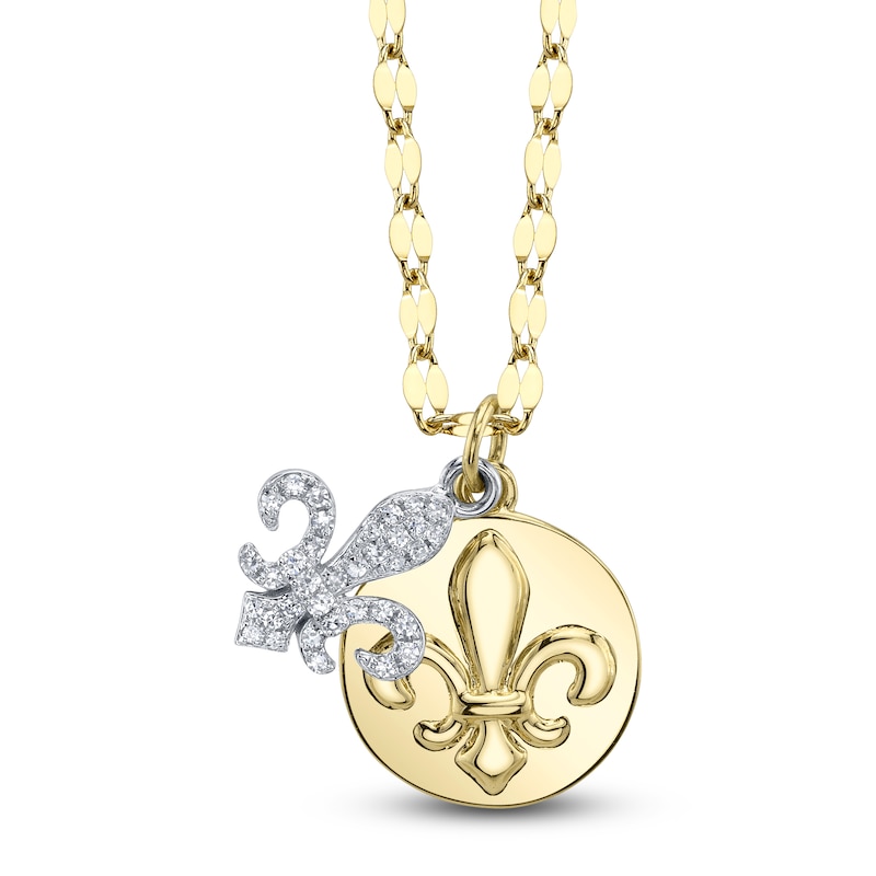 Main Image 1 of Shy Creation Diamond Pavé Fleur-de-Lis Double Charm Necklace 14K Two-Tone Gold 18" JR55028302
