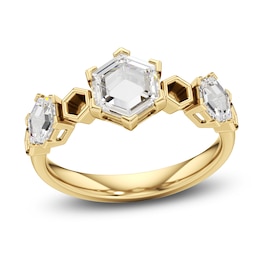 J'Lure Hexagon Portrait-Cut Lab-Grown Diamond Three-Stone Ring 1-1/5 ct tw 14K Yellow Gold