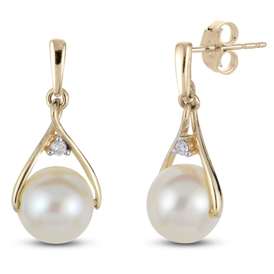 Cultured Pearl & Diamond Accent Dangle Earrings 10K Yellow Gold