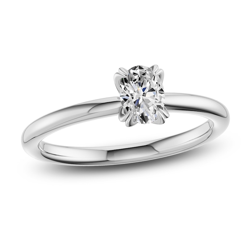 Main Image 1 of Certified Oval-Cut Diamond Solitaire Engagement Ring 1/2 ct tw 18K White Gold (SI2/G)