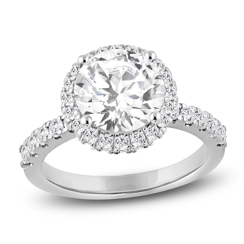 Main Image 1 of Round-Cut Lab-Grown Diamond Halo Engagement Ring 4 ct tw 18K White Gold