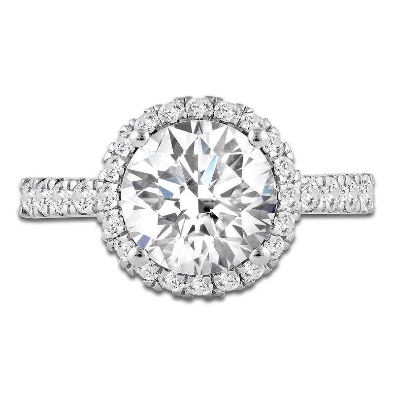 Main Image 3 of Round-Cut Lab-Grown Diamond Halo Engagement Ring 4 ct tw 18K White Gold