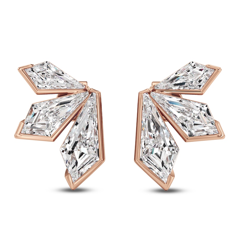 Main Image 1 of J'Lure Kite Step-Cut Lab-Grown Diamond Three-Stone Earrings 2-7/8 ct tw 14K Rose Gold