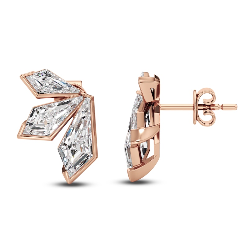 Main Image 2 of J'Lure Kite Step-Cut Lab-Grown Diamond Three-Stone Earrings 2-7/8 ct tw 14K Rose Gold