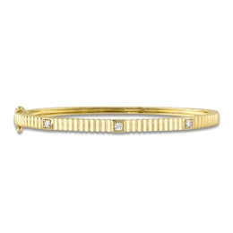 Shy Creation Diamond Three-Stone Ribbed Bangle Bracelet 1/8 ct tw 14K Yellow Gold SC22009466ZS
