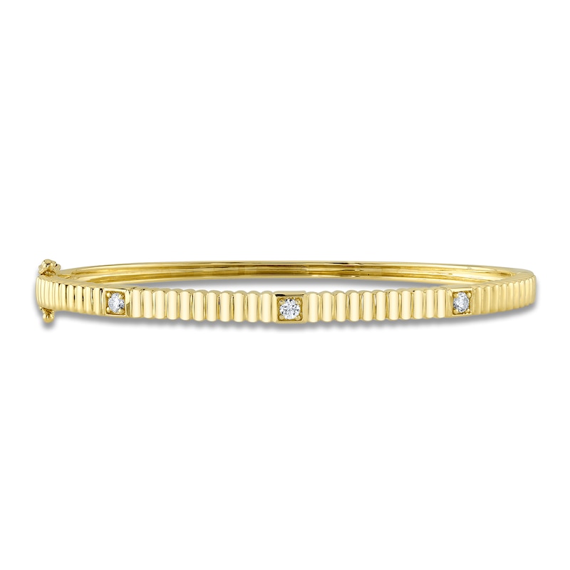 Main Image 1 of Shy Creation Diamond Three-Stone Ribbed Bangle Bracelet 1/8 ct tw 14K Yellow Gold SC22009466ZS