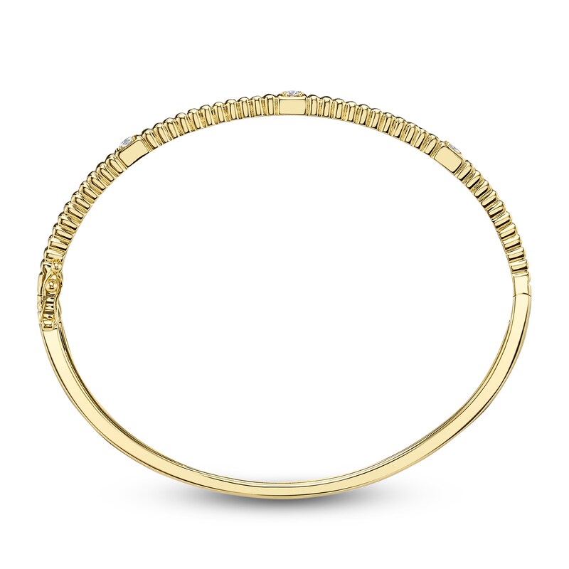 Main Image 3 of Shy Creation Diamond Three-Stone Ribbed Bangle Bracelet 1/8 ct tw 14K Yellow Gold SC22009466ZS