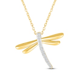 Diamond Dragonfly Necklace 1/10 ct tw 10K Yellow Gold 18"