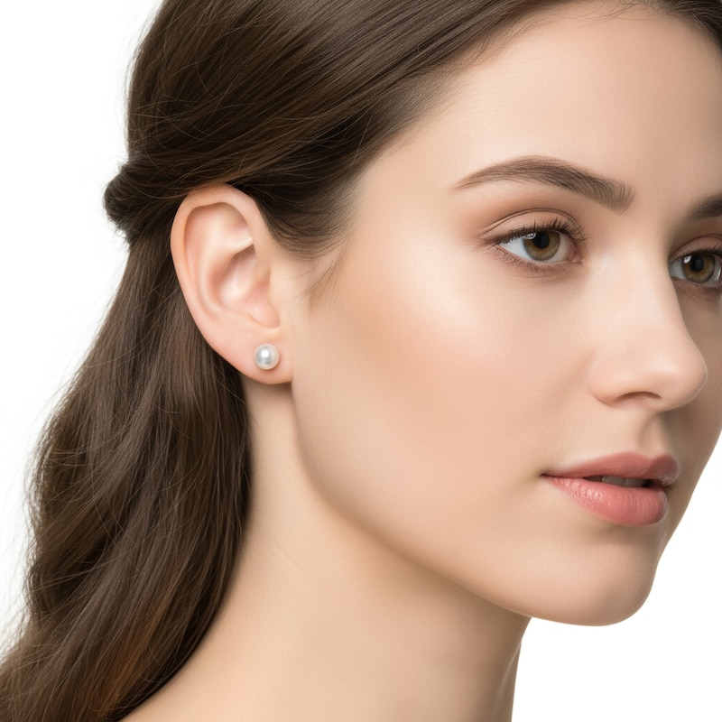 Main Image 3 of Cultured Pearl Stud Earrings 14K Yellow Gold 10-10.5mm