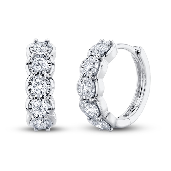 Shy Creation Diamond Huggie Earrings 1/2 ct tw Round 14K White Gold SC55022787