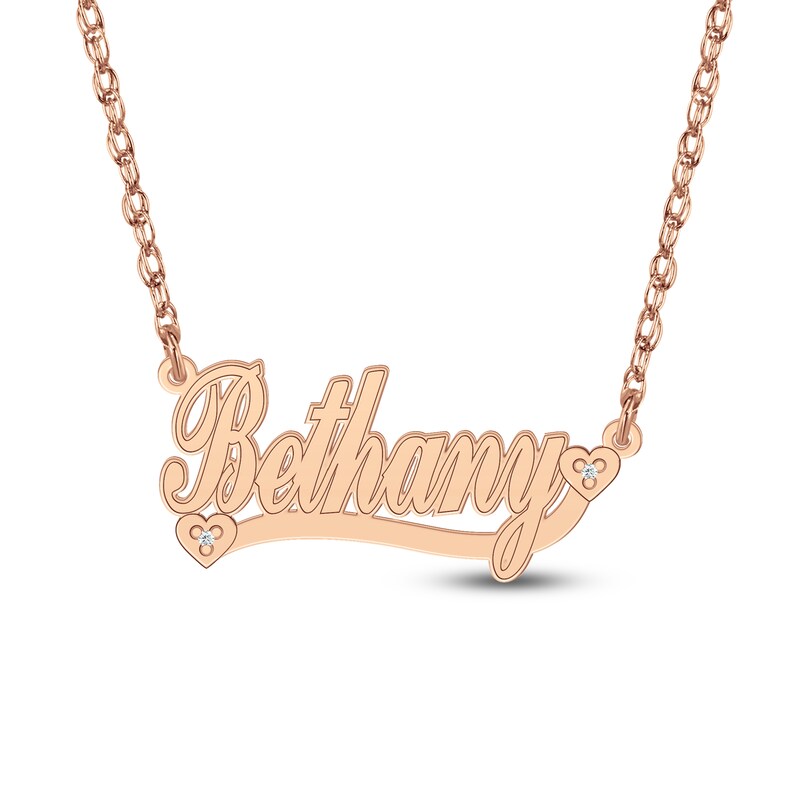 Main Image 1 of Diamond Accent Hearts Name Necklace 14K Rose Gold 18"