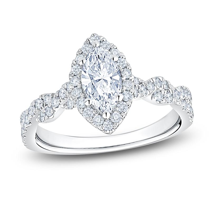 Main Image 1 of Brilliant Moments Certified Marquise-Cut Diamond Halo Engagement Ring 1-1/5 ct tw 14K White Gold