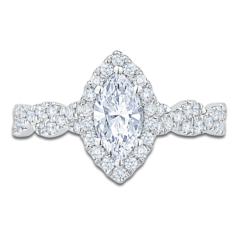 Main Image 3 of Brilliant Moments Certified Marquise-Cut Diamond Halo Engagement Ring 1-1/5 ct tw 14K White Gold