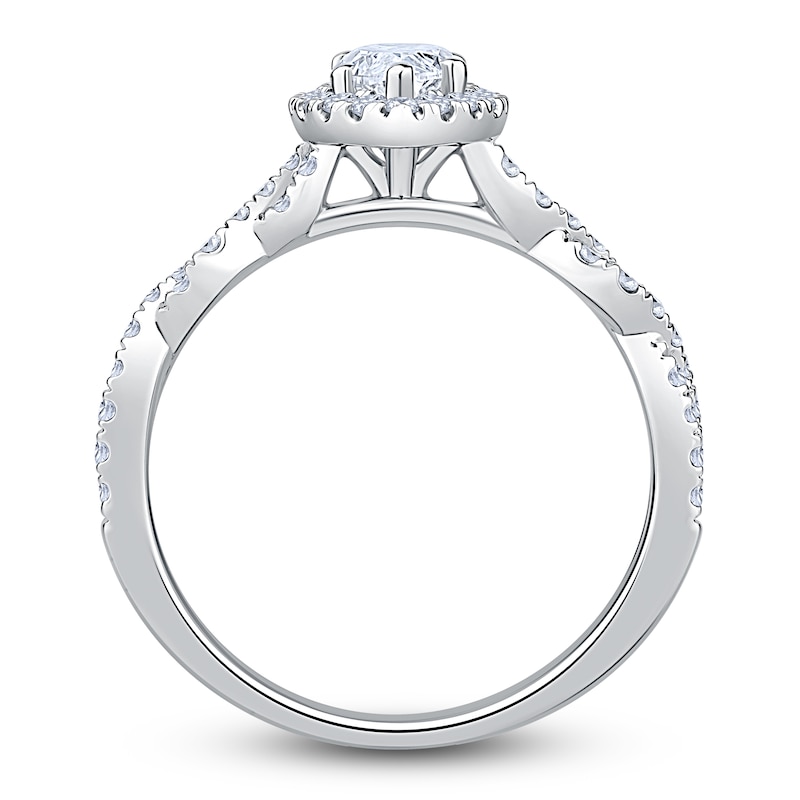 Main Image 4 of Brilliant Moments Certified Marquise-Cut Diamond Halo Engagement Ring 1-1/5 ct tw 14K White Gold