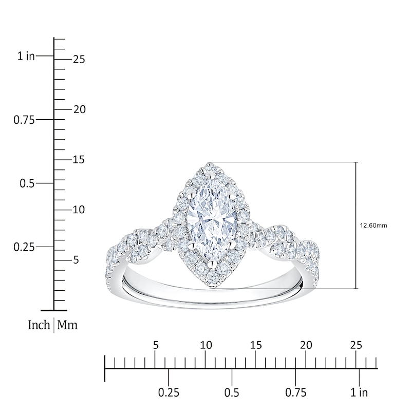 Main Image 5 of Brilliant Moments Certified Marquise-Cut Diamond Halo Engagement Ring 1-1/5 ct tw 14K White Gold