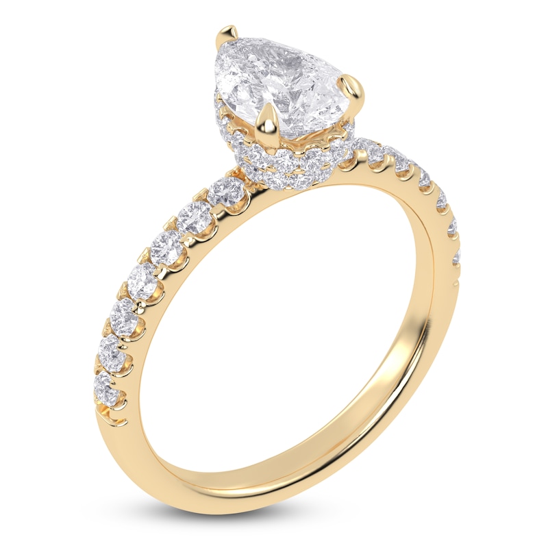 Main Image 2 of Pear-Shaped Lab-Grown Diamond Hidden Halo Engagement Ring 1-1/2 ct tw 14K Yellow Gold