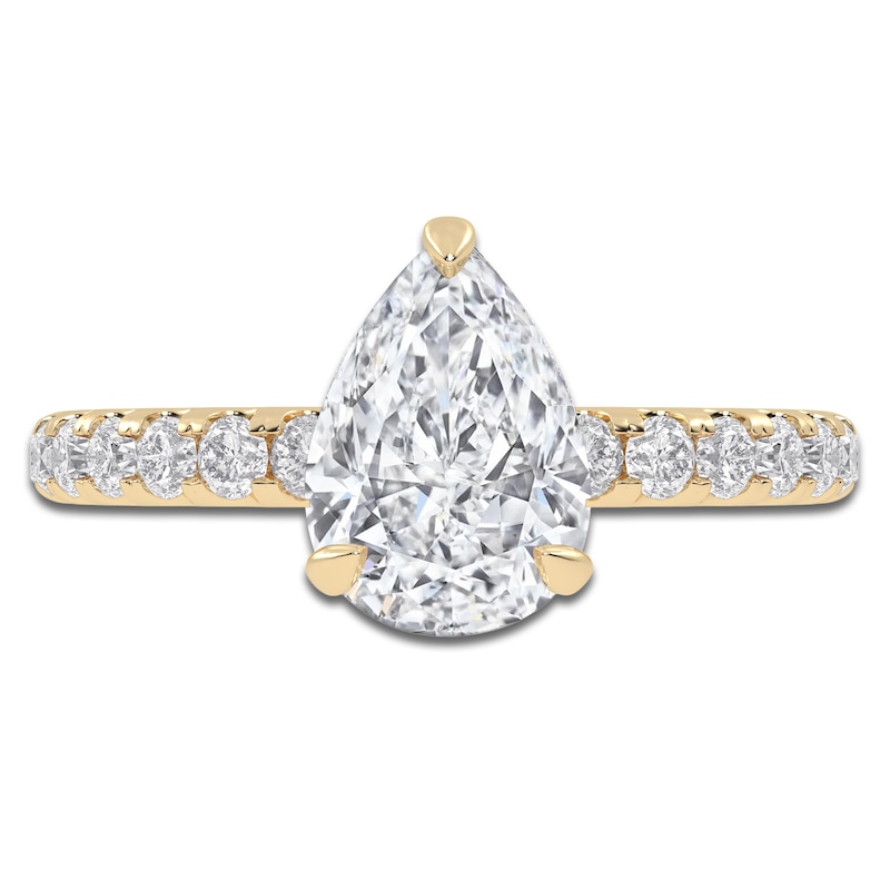 Main Image 3 of Pear-Shaped Lab-Grown Diamond Hidden Halo Engagement Ring 1-1/2 ct tw 14K Yellow Gold