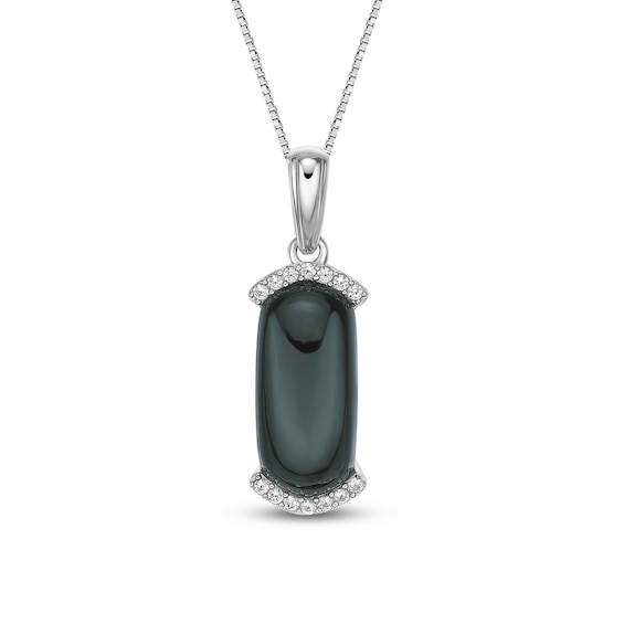 Oval-Cut Black Onyx & White Lab-Created Sapphire Necklace Sterling Silver 18"