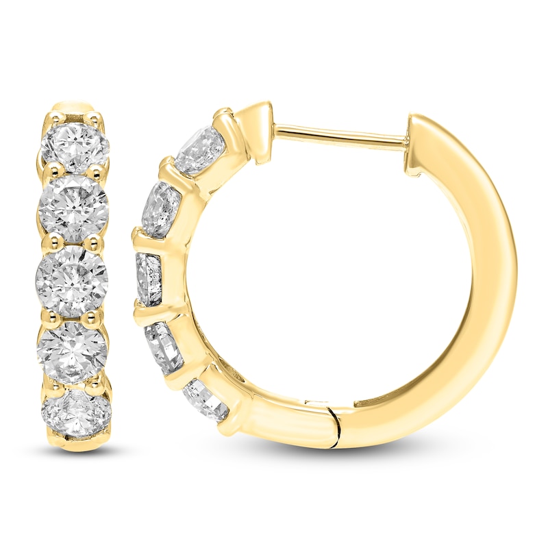 Main Image 1 of Jared Signature Diamond Five-Stone Huggie Hoop Earrings 1-1/2 ct tw 14K Yellow Gold