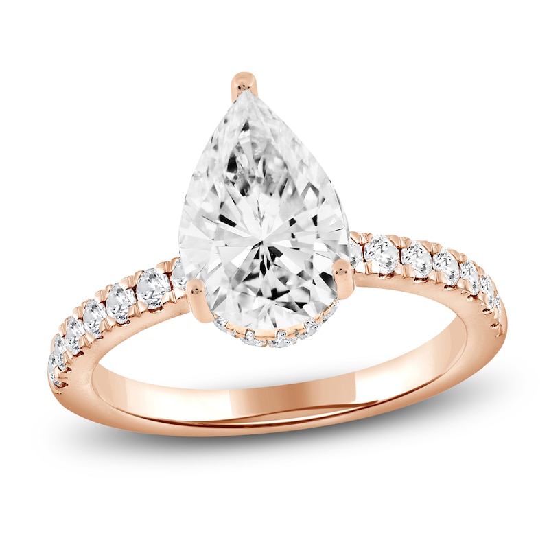 Main Image 1 of Pear-Shaped Lab-Grown Diamond Hidden Halo Engagement Ring 2-1/2 ct tw 14K Rose Gold