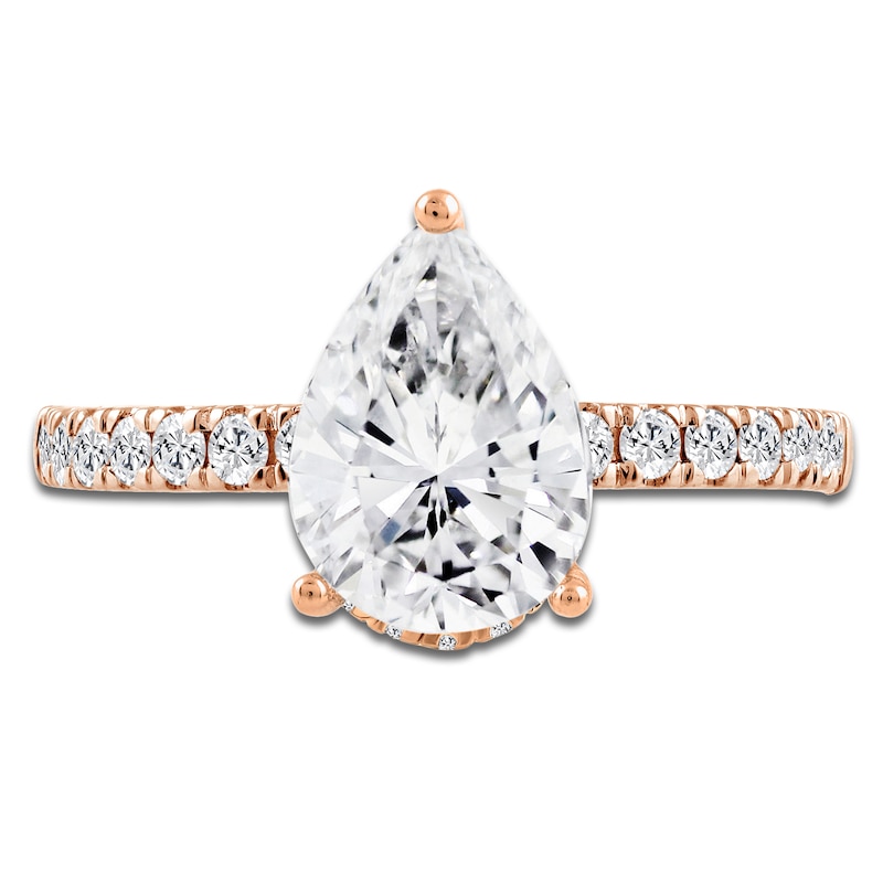 Main Image 3 of Pear-Shaped Lab-Grown Diamond Hidden Halo Engagement Ring 2-1/2 ct tw 14K Rose Gold