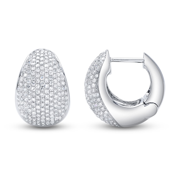 Shy Creation Diamond Huggie Hoop Earrings 1 ct tw 14K White Gold SC22009937