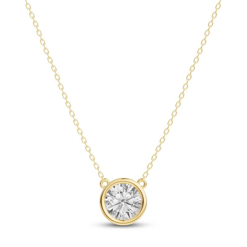 Main Image 1 of Jared Signature Lab-Grown Diamond Certified Round-Cut Solitaire Necklace 1 ct tw 14K Yellow Gold 18" (VS2/F)