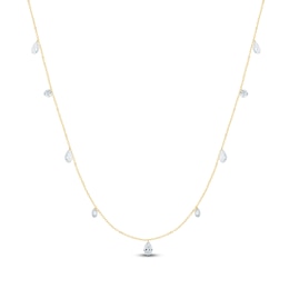 Jared Signature Pear-Shaped & Round-Cut Lab-Grown Diamond Dangle Station Necklace 2 ct tw 14K Yellow Gold 18"