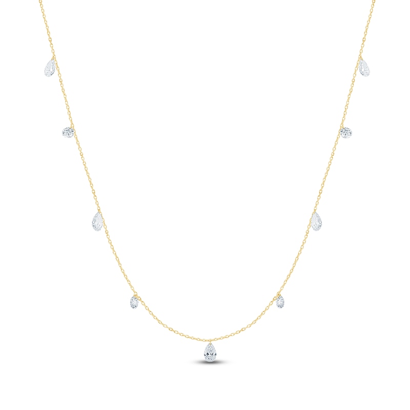 Main Image 1 of Jared Signature Pear-Shaped & Round-Cut Lab-Grown Diamond Dangle Station Necklace 2 ct tw 14K Yellow Gold 18"