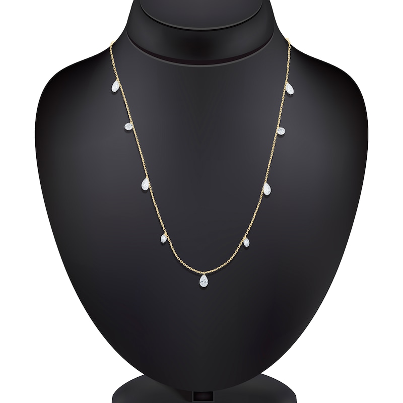 Main Image 3 of Jared Signature Pear-Shaped & Round-Cut Lab-Grown Diamond Dangle Station Necklace 2 ct tw 14K Yellow Gold 18"