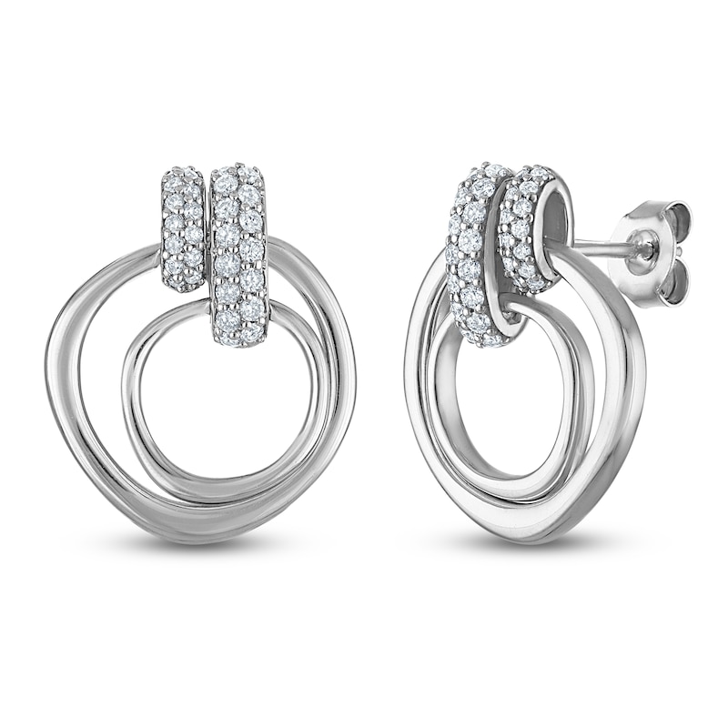 Main Image 2 of Jared Signature Diamond Organic Shape Doorknocker Earrings 3/8 ct tw Sterling Silver