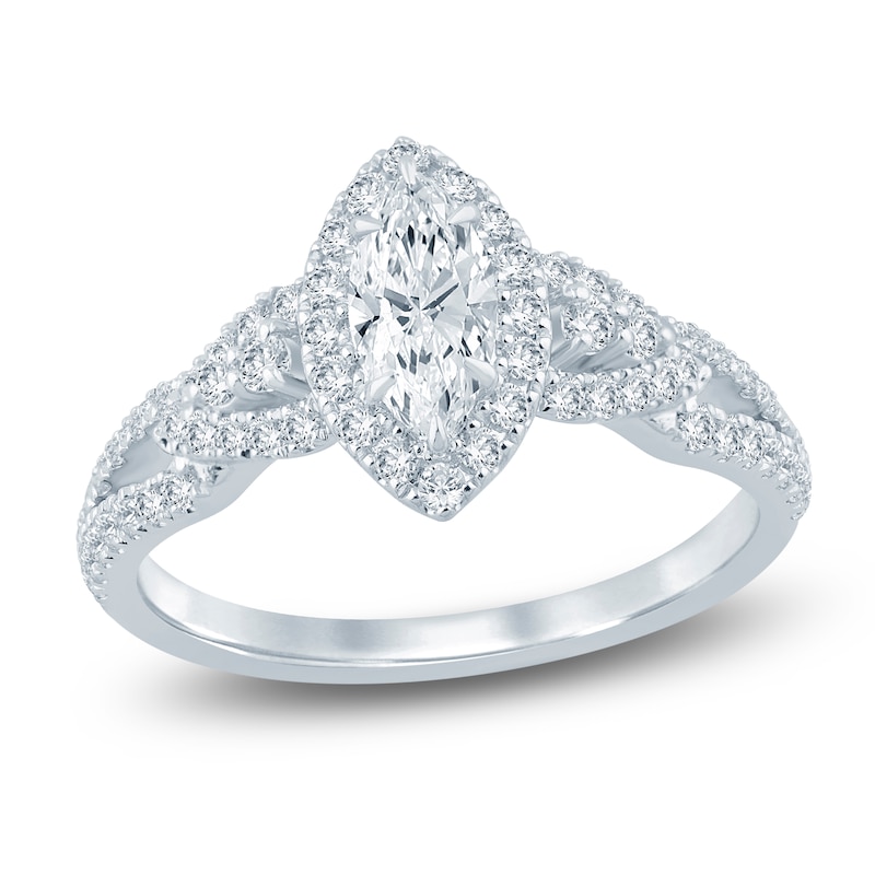 Main Image 1 of Certified Marquise-Cut Diamond Halo Engagement Ring 1 ct tw 14K White Gold