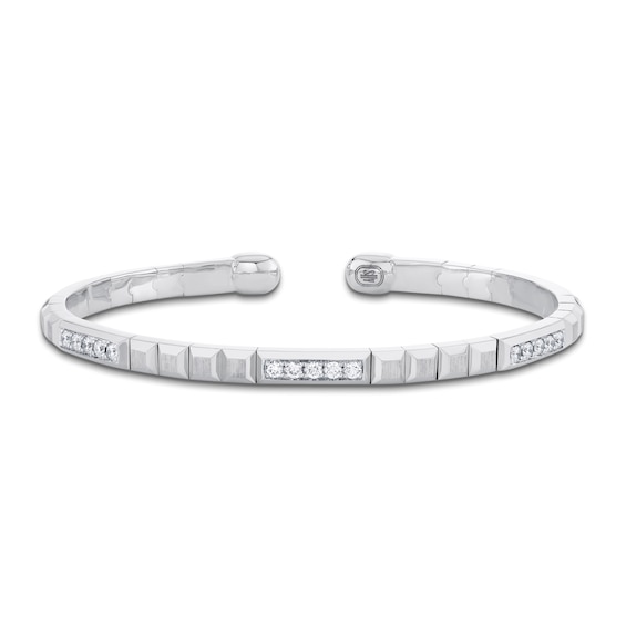 Shy Creation Men's Collection Diamond Beveled-Link Flex Cuff Bracelet 1/2 ct tw 14K White Gold BM00001ZM