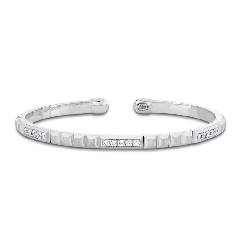 Main Image 1 of Shy Creation Men's Collection Diamond Beveled-Link Flex Cuff Bracelet 1/2 ct tw 14K White Gold BM00001ZM