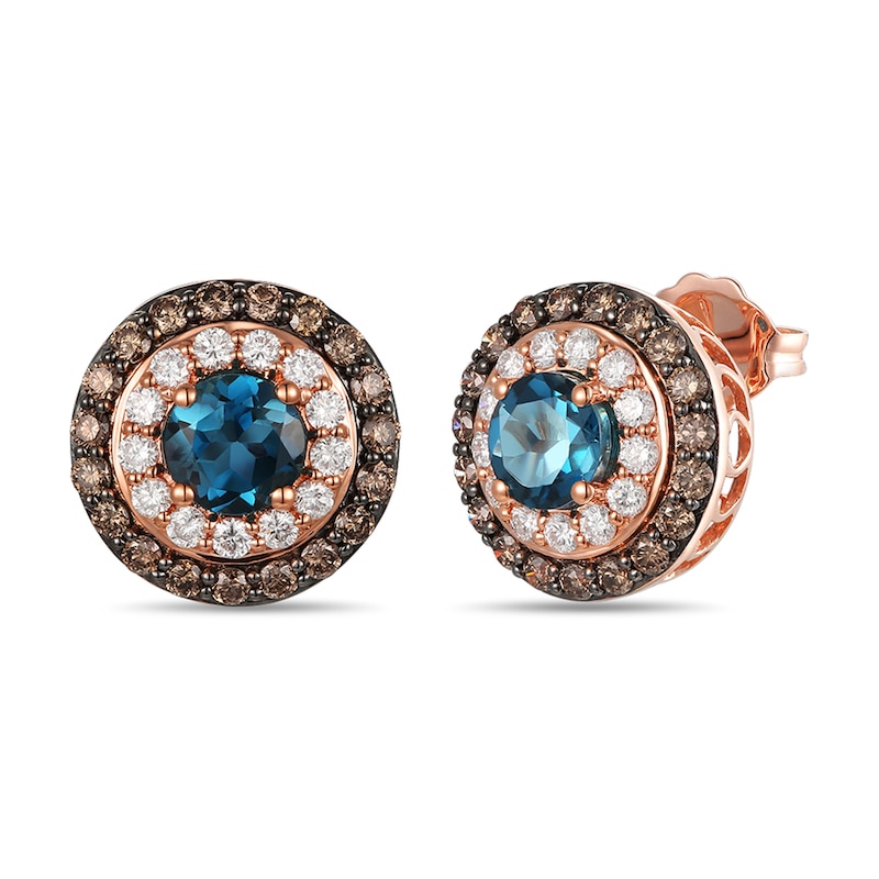 Main Image 1 of Le Vian Natural Blue Topaz Earrings 7/8 ct tw Diamonds 14K Strawberry Gold