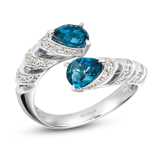 Le Vian Natural Blue Topaz Ring 1/3 ct tw Diamonds 14K Vanilla Gold
