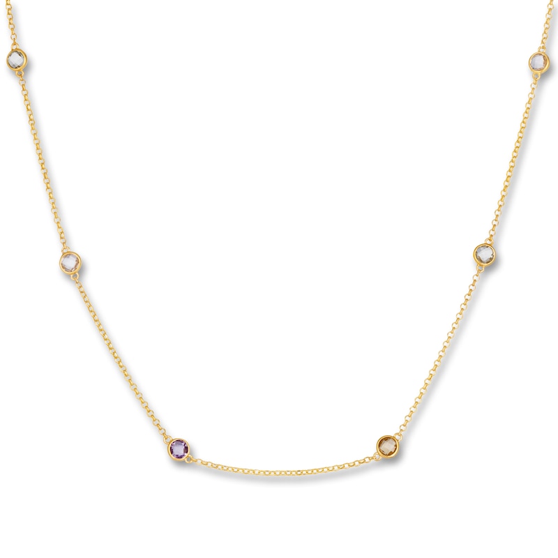 Main Image 1 of Le Vian Natural Amethyst, Natural Citrine & Natural Green Quartz Station Necklace 14K Honey Gold 17"