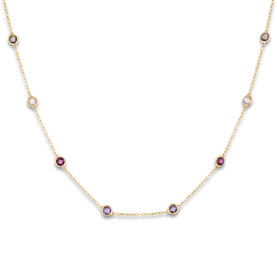 Le Vian Natural Amethyst, Natural Rhodolite Garnet & Natural Quartz Station Necklace 14K Honey Gold 17"