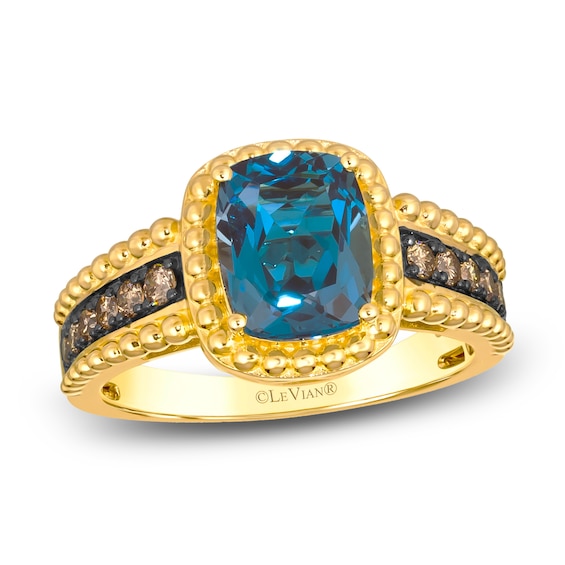 Le Vian Dolce D'Oro Natural Blue Topaz & Diamond Ring 1/4 ct tw 14K Honey Gold