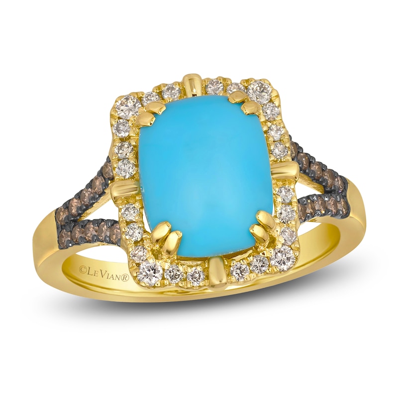 Main Image 1 of Le Vian Cushion Natural Turquoise & Diamond Ring 1/3 ct tw 14K Honey Gold