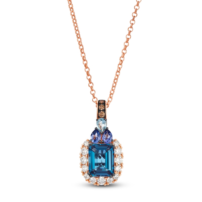 Main Image 1 of Le Vian Rectangle-Cut Blue Topaz, Tanzanite & Aquamarine Necklace 1/2 ct tw Diamonds 14K Strawberry Gold 19"