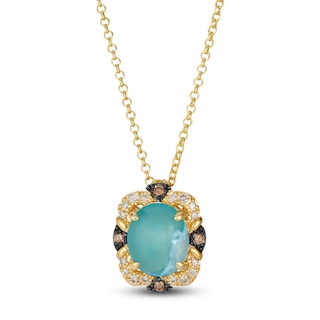 Le Vian Oval-Cut Natural Aquaprase Necklace 1/5 ct tw Diamonds 14K Honey Gold 19"