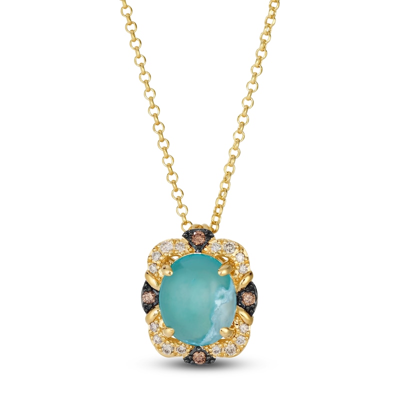Main Image 1 of Le Vian Oval-Cut Natural Aquaprase Necklace 1/5 ct tw Diamonds 14K Honey Gold 19"