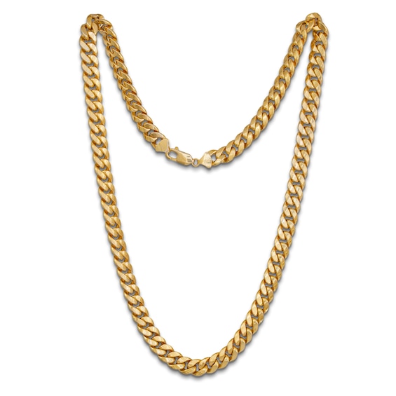 9.6mm Cuban Curb Chain Necklace Hollow 10K Yellow Gold 24"