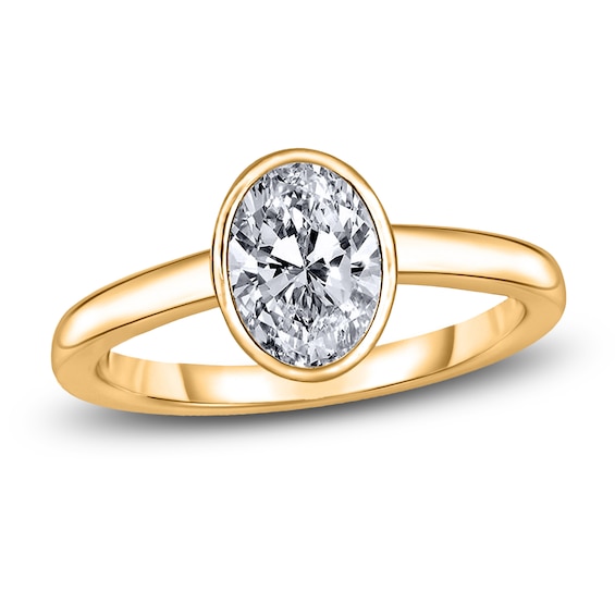 Diamond Solitaire Engagement Ring 2 ct tw BezelSet Oval 14K Yellow Gold I2I
