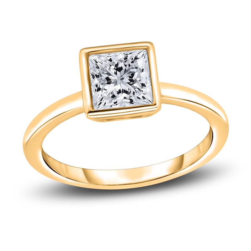 Main Image 1 of Diamond Solitaire Engagement Ring 1 ct tw Bezel-Set Princess 14K Yellow Gold (I2/I)